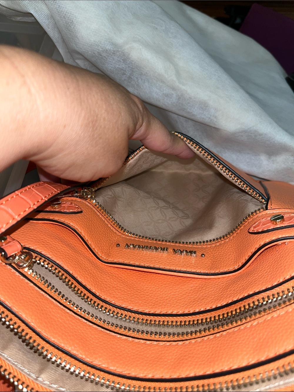 Dana Buchman Bright Orange Pebbled Leather Crossbody - Picture 11 of 12